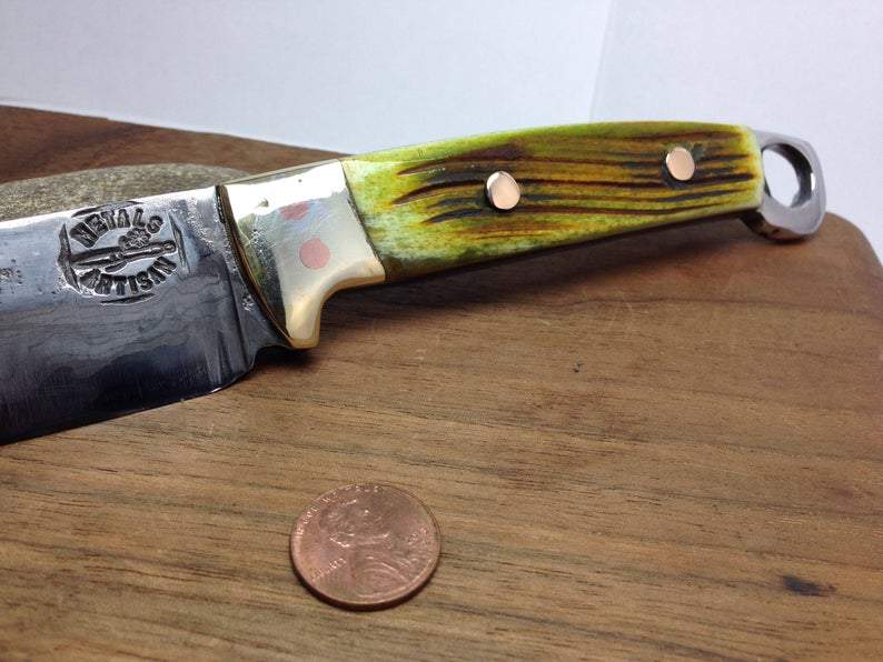 hand-forged green bone belt knife by Metals Artisan