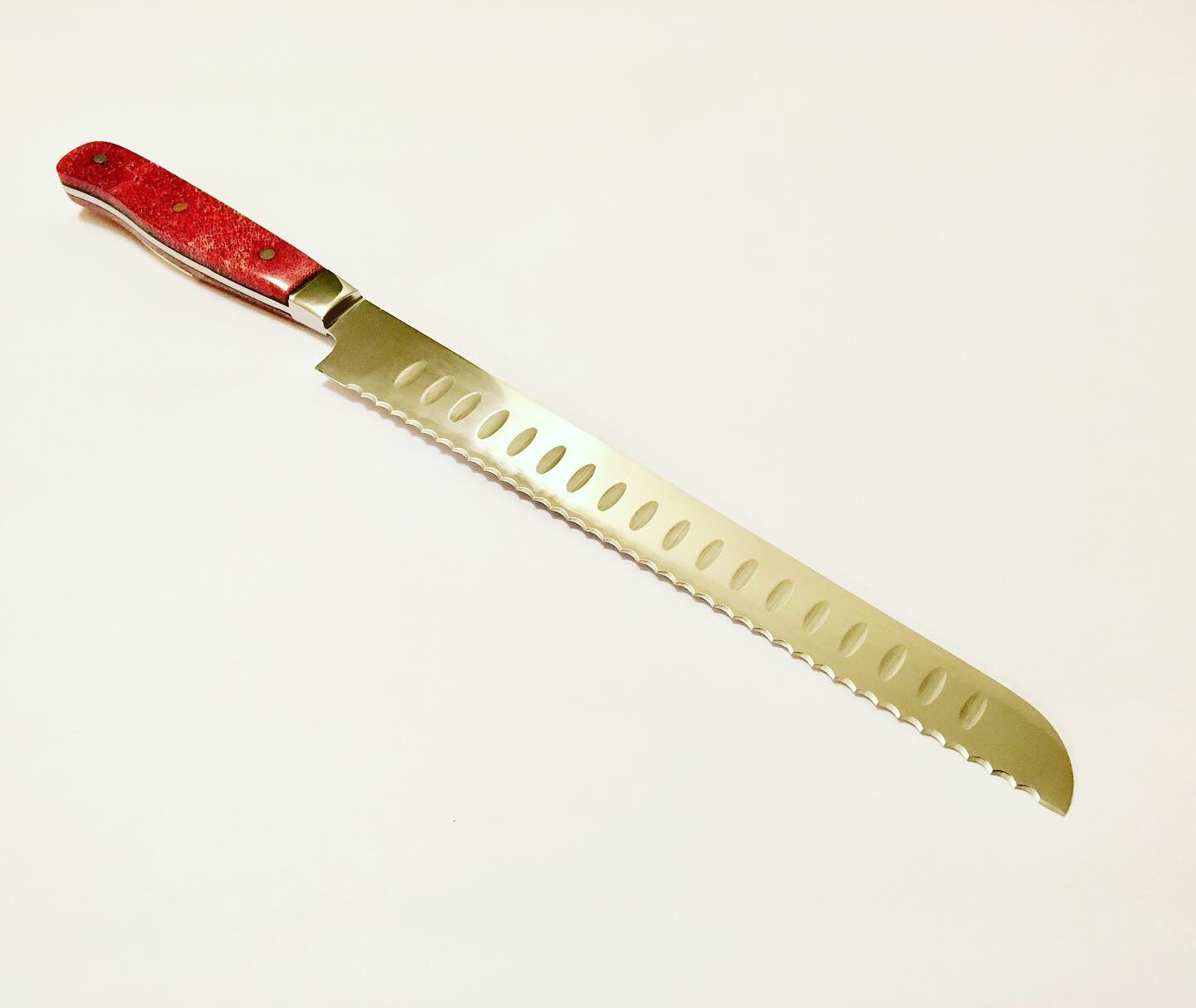 Challah knife with red bone handle custom Judaica by Laevi Susman