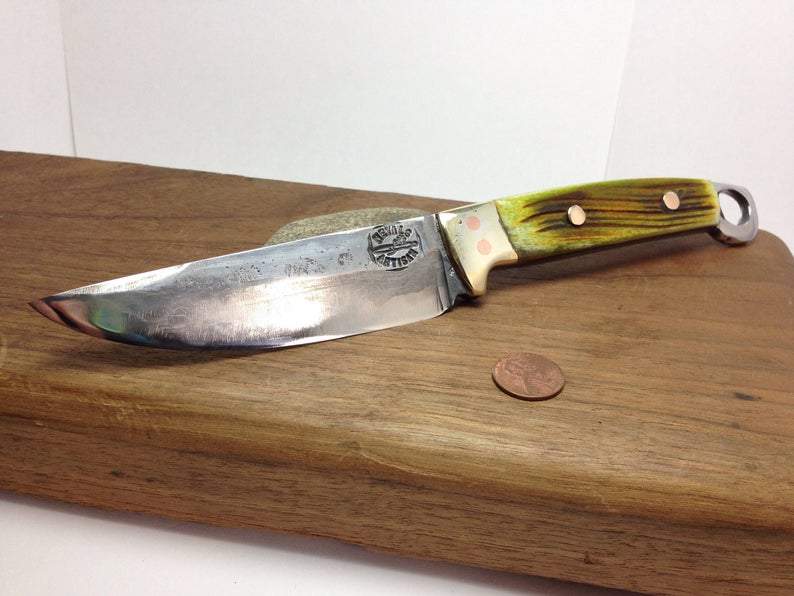 hand-forged green bone belt knife by Metals Artisan