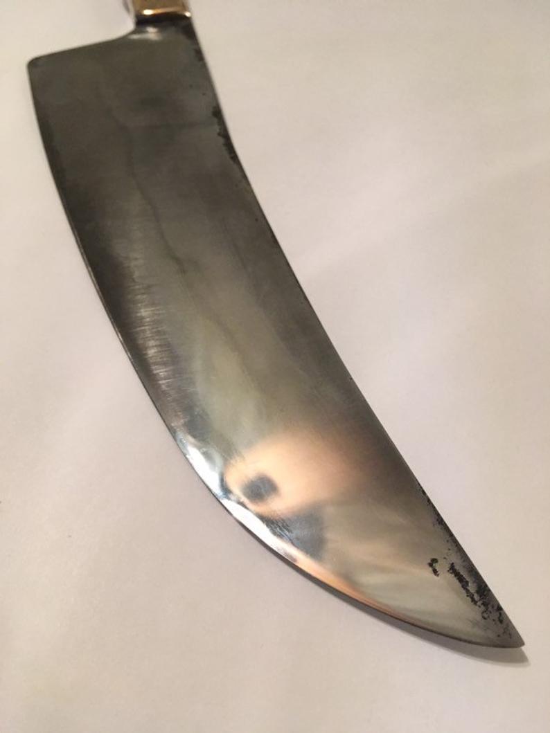 hand-forged carbon steel chef knife by Metals Artisan Laevi Susman